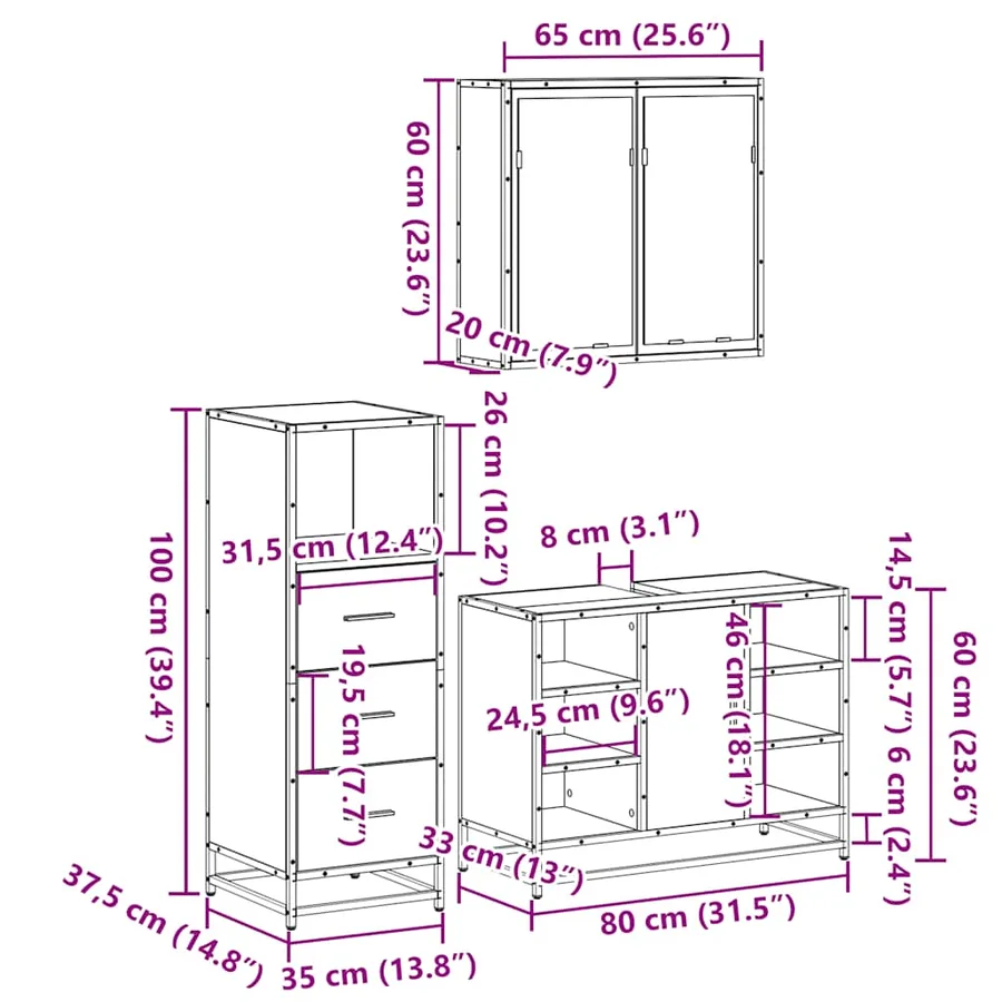 Ensemble de meubles de salle de bain 3 pcs Sonoma gris - 11