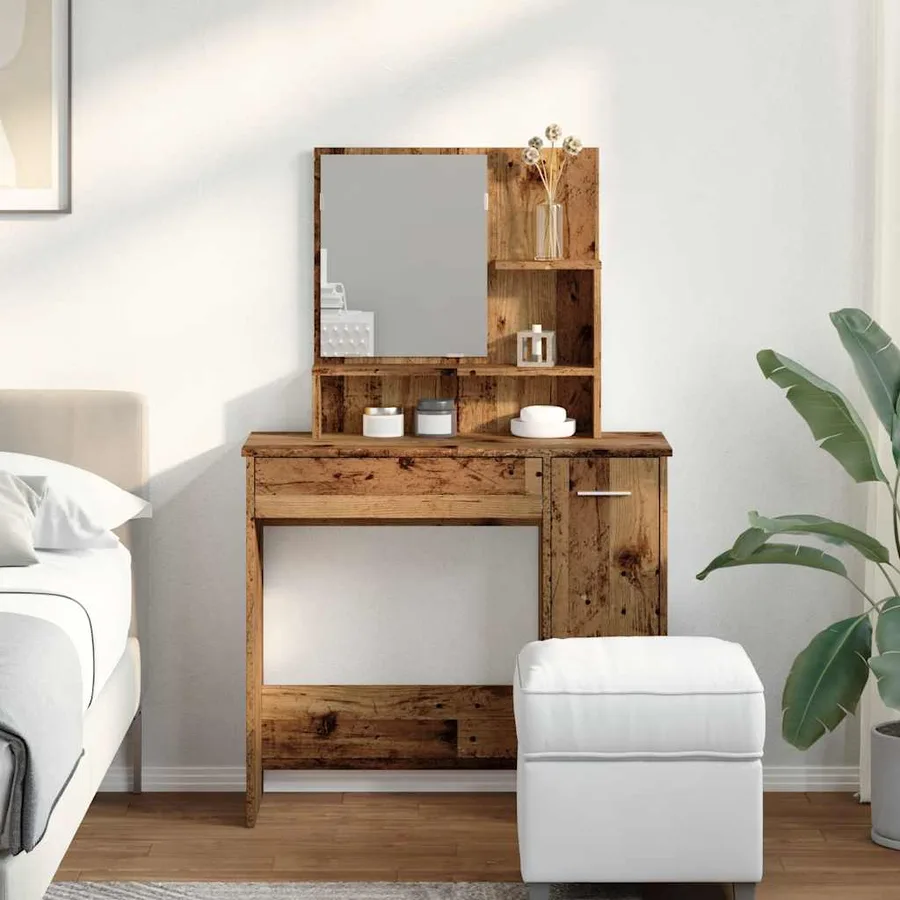 Coiffeuse avec miroir vieux bois 86,5x35x136 cm - 3