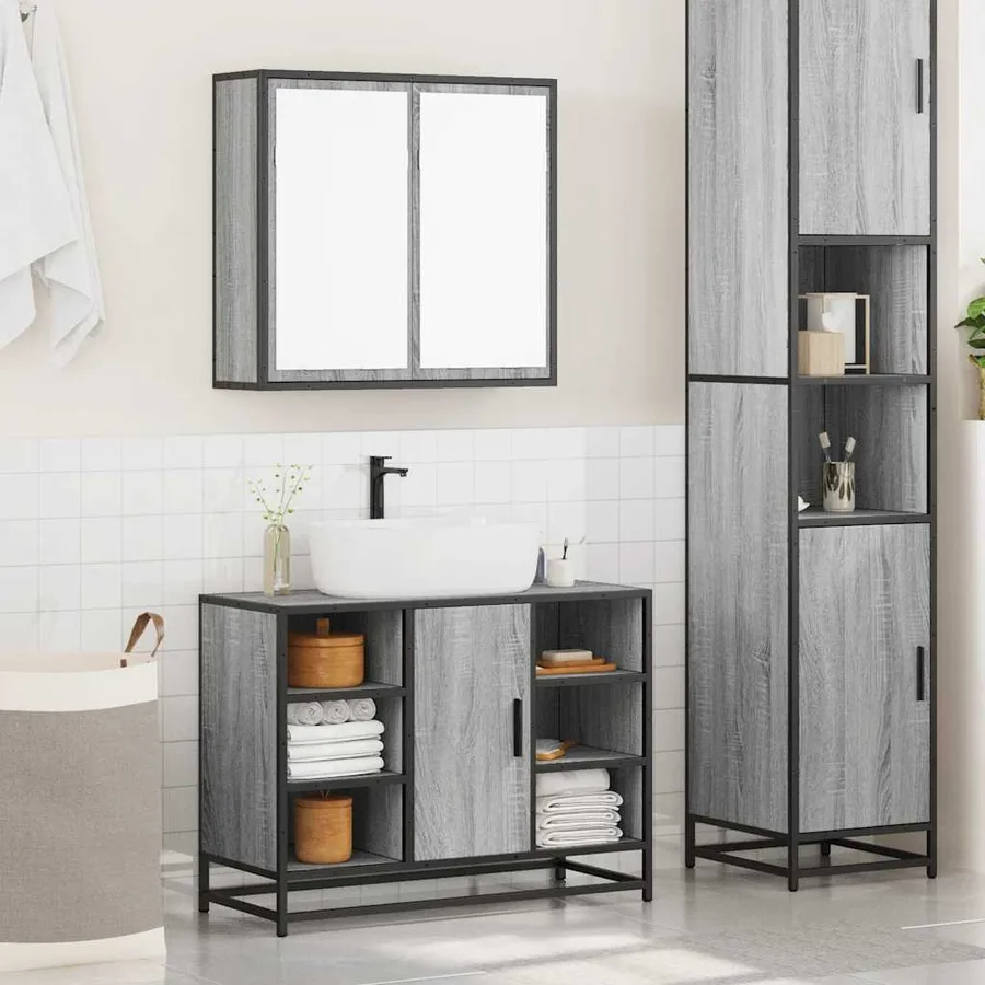 Ensemble de meubles de salle de bain 2 pcs Sonoma gris - 3