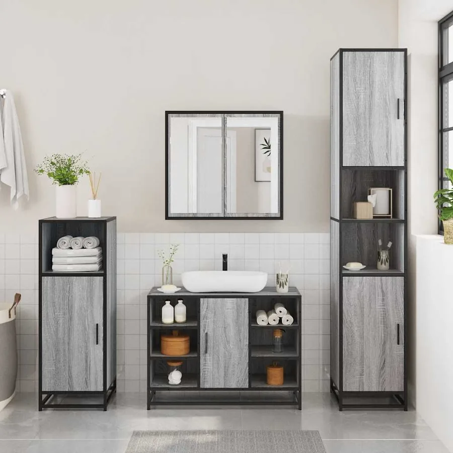 Ensemble de meubles de salle de bain 2 pcs Sonoma gris - 4
