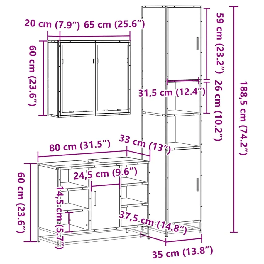 Ensemble de meubles de salle de bain 3 pcs Chêne fumé - 11