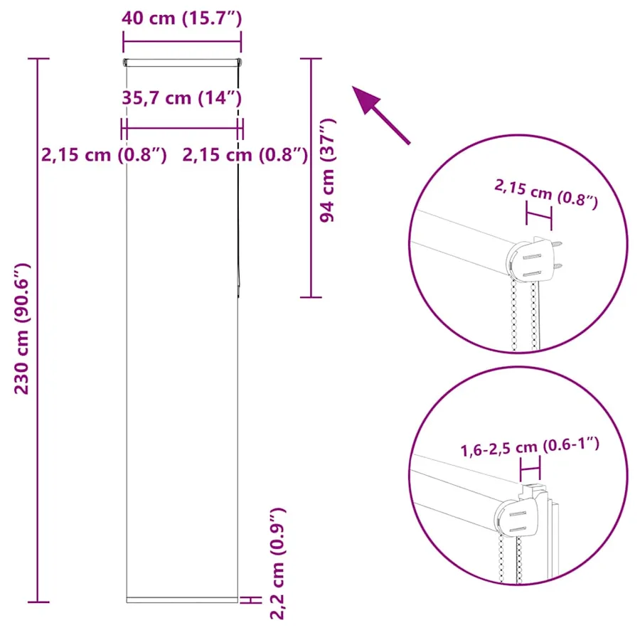 Store enrouleur occultant blanc cassé 40x230cm largeur du tissu - 18