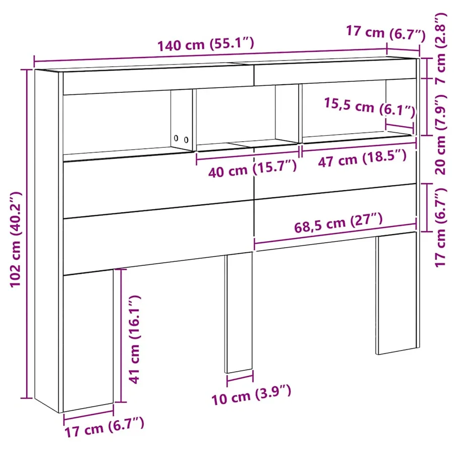 Armoire tête de lit avec LED vieux bois 140x17x102 cm - 13