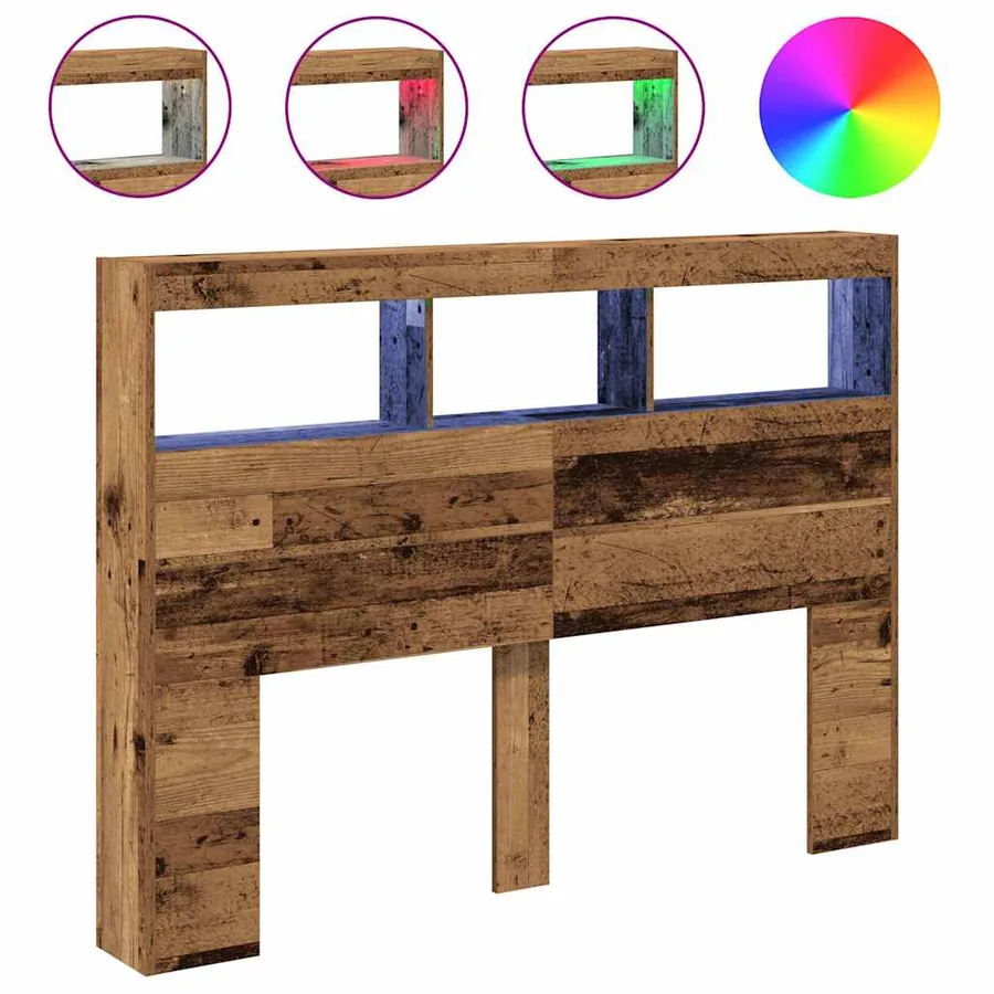 Armoire tête de lit avec LED vieux bois 140x17x102 cm - 2