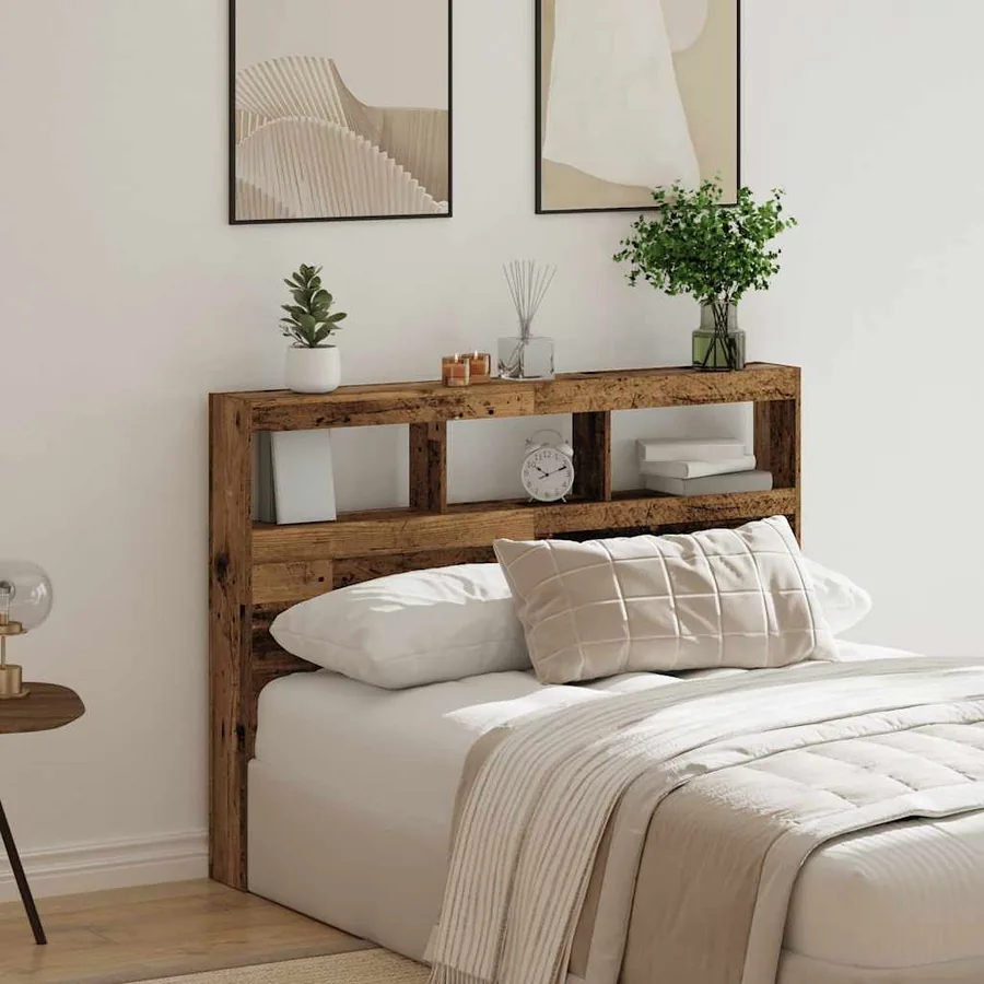 Armoire tête de lit avec LED vieux bois 140x17x102 cm - 4