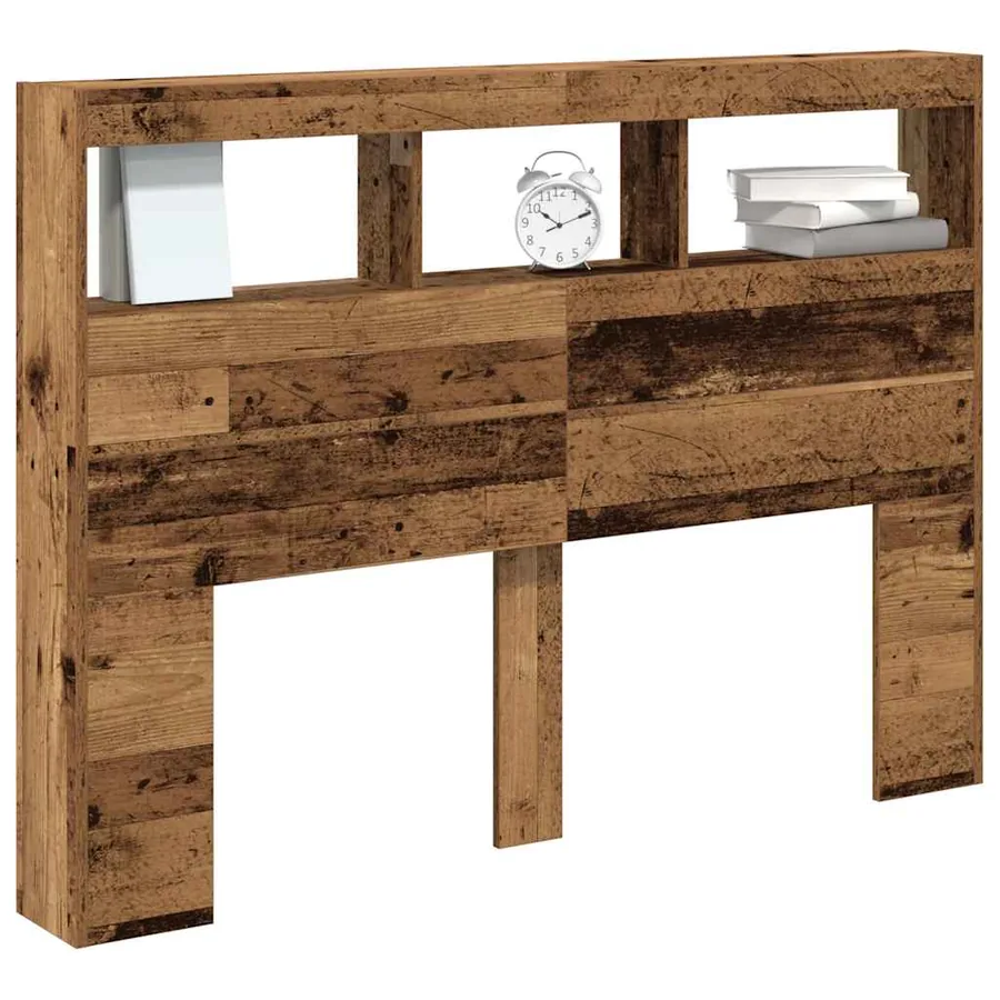 Armoire tête de lit avec LED vieux bois 140x17x102 cm - 5