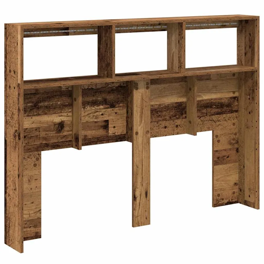 Armoire tête de lit avec LED vieux bois 140x17x102 cm - 9