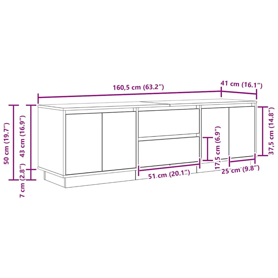 Meuble TV avec lumières LED chêne fumé 160,5x41x50 cm - 16