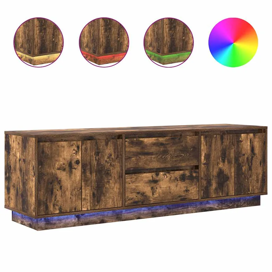 Meuble TV avec lumières LED chêne fumé 160,5x41x50 cm - 2