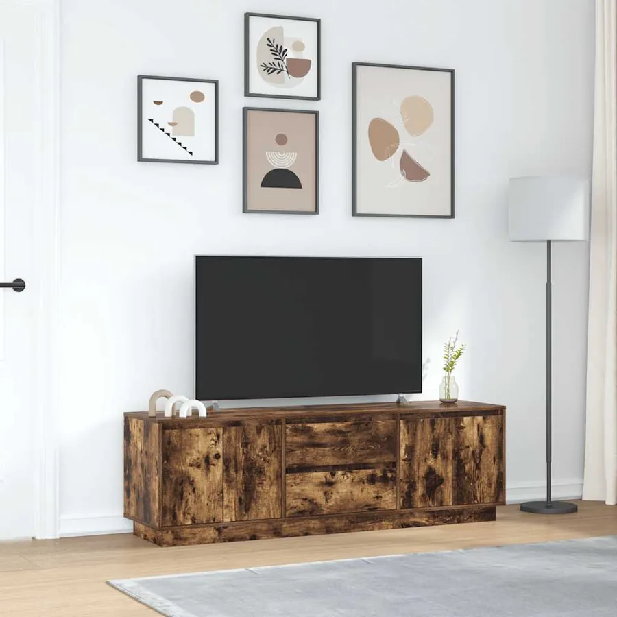 Meuble TV avec lumières LED chêne fumé 160,5x41x50 cm - 4