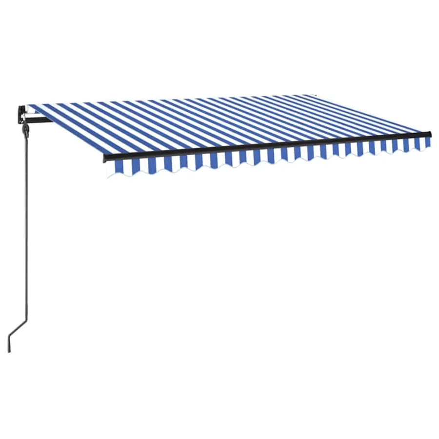 Auvent manuel rétractable avec LED 450x300 cm Bleu et blanc - 2