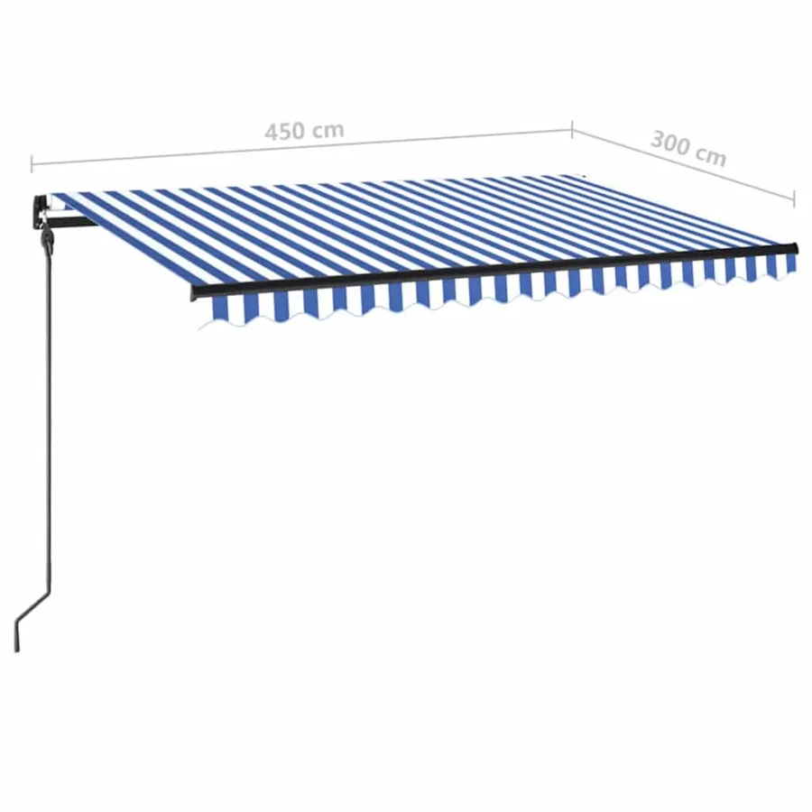 Auvent manuel rétractable avec LED 450x300 cm Bleu et blanc - 7