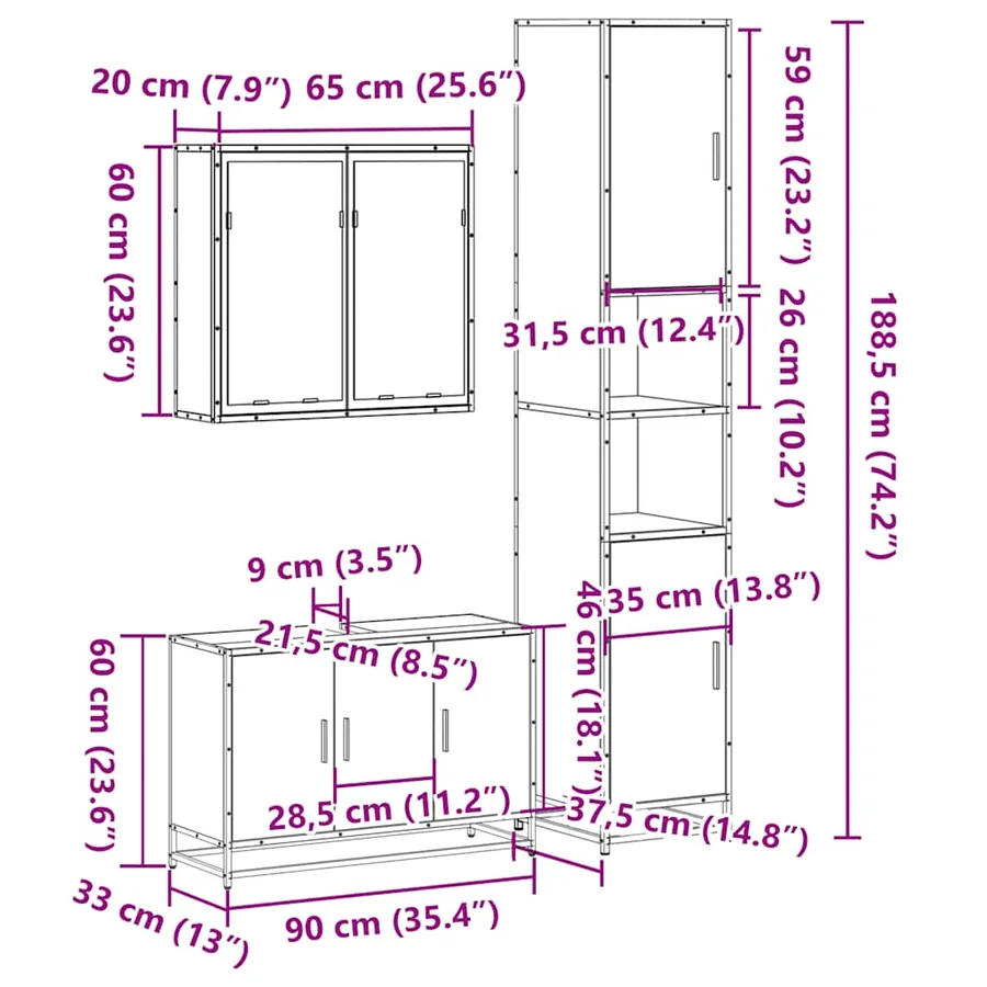 Ensemble de meubles de salle de bain 3 pcs chêne sonoma - 11