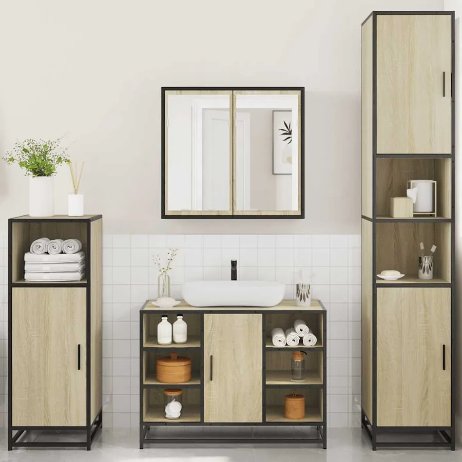 Ensemble de meubles de salle de bain 4 pcs chêne sonoma - 3