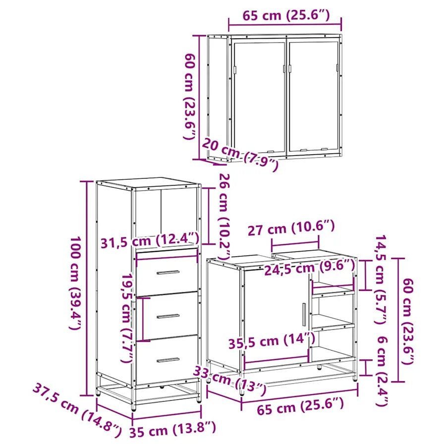 Ensemble de meubles de salle de bain 3 pcs Chêne fumé - 11