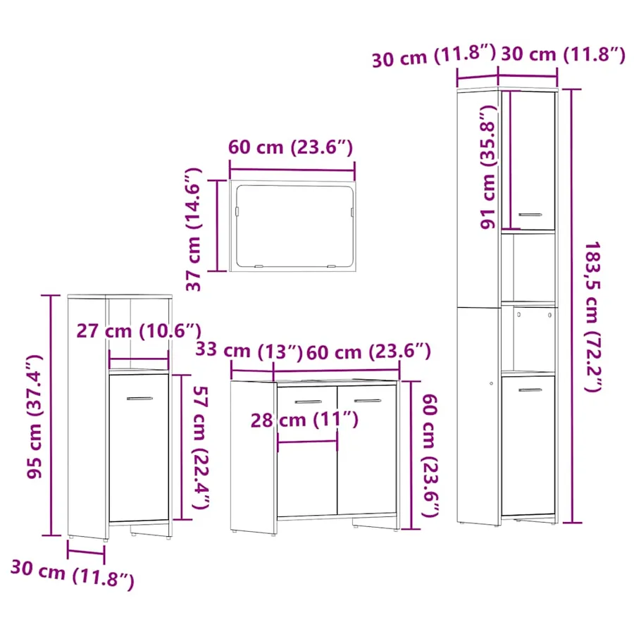 Ensemble de meubles salle de bain 4 pcs bois d'ingénierie - 13
