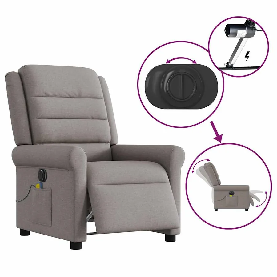Fauteuil de massage inclinable électrique Taupe Tissu - 9