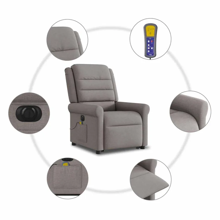Fauteuil inclinable de massage électrique Taupe Tissu - 11