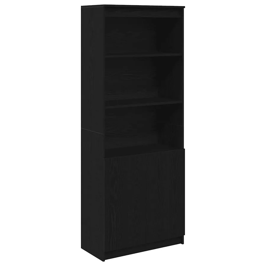 Buffet haut chêne noir 70x35x180 cm bois d'ingénierie - 2