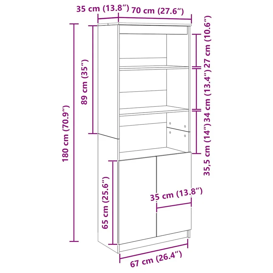 Buffet haut chêne artisanal 70x35x180 cm bois d'ingénierie - 12