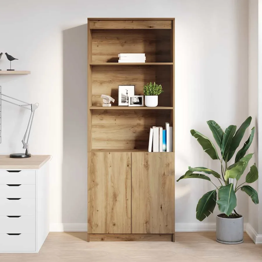 Buffet haut chêne artisanal 70x35x180 cm bois d'ingénierie - 3
