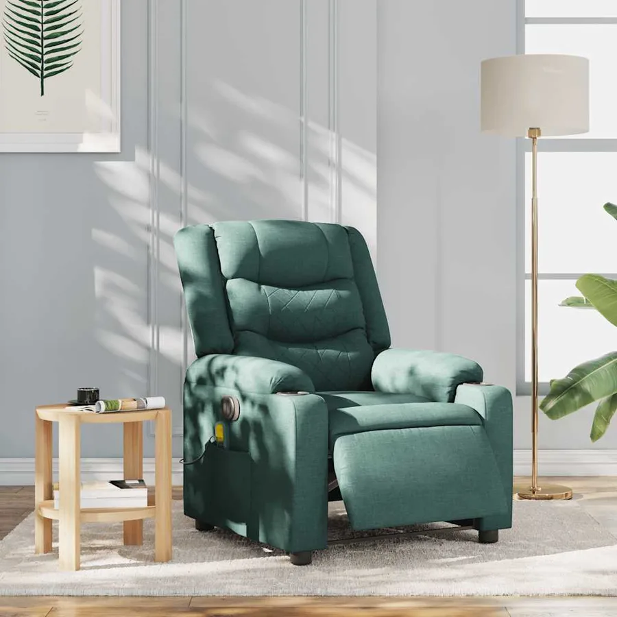 Fauteuil de massage inclinable électrique Vert foncé Tissu - 2