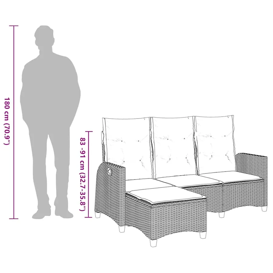 Canapé de jardin inclinable coussins forme de L gris polyrotin - 14