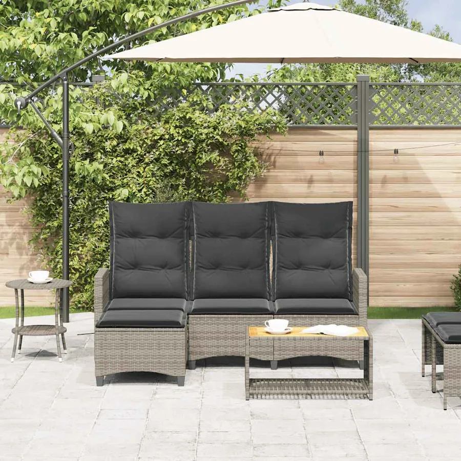 Canapé de jardin inclinable coussins forme de L gris polyrotin - 3