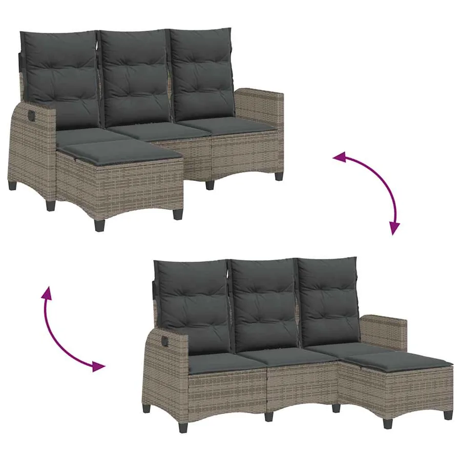 Canapé de jardin inclinable coussins forme de L gris polyrotin - 9
