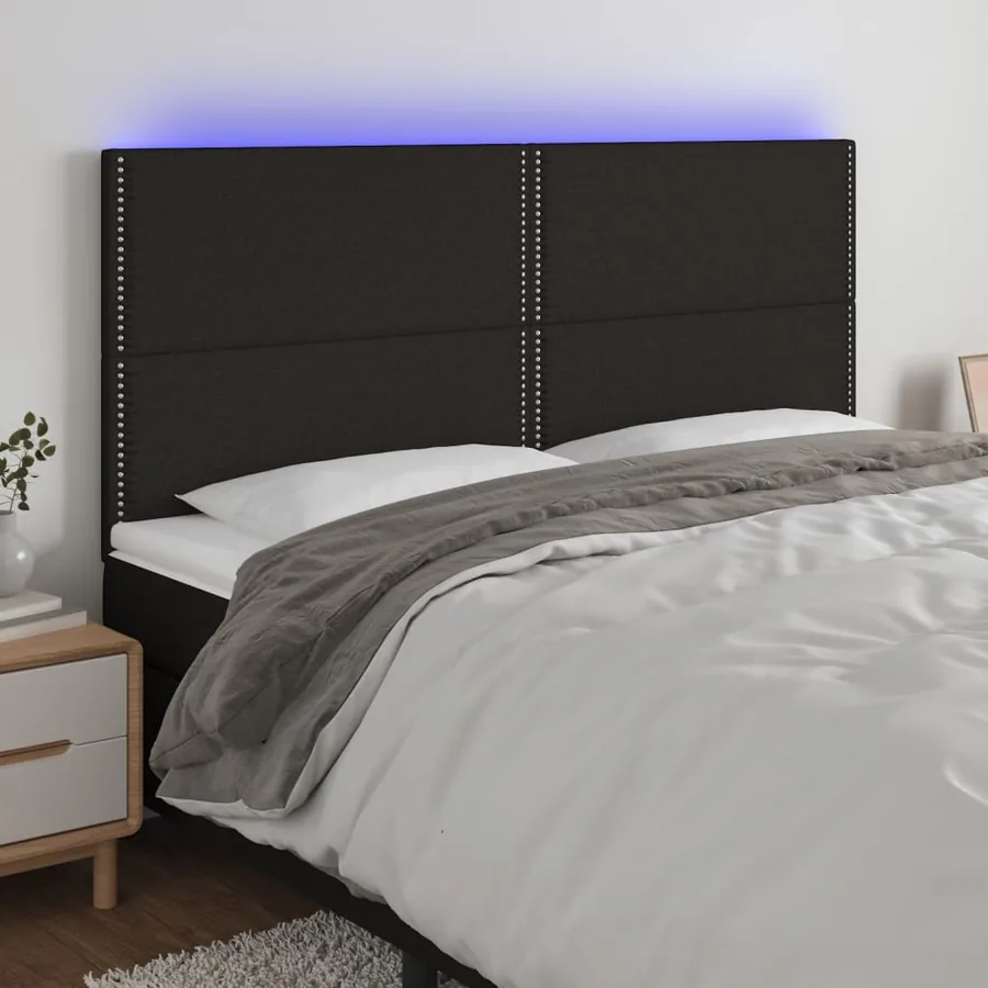 Tête de lit à LED Noir 200x5x118/128 cm Tissu