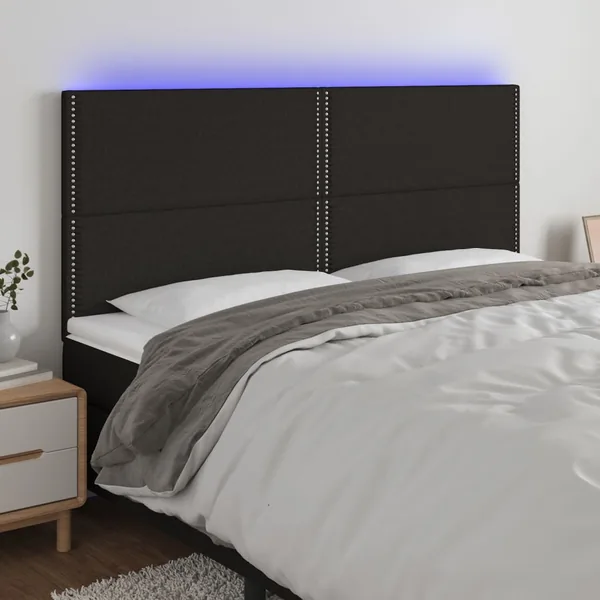 Tête de lit à LED Noir 200x5x118/128 cm Tissu
