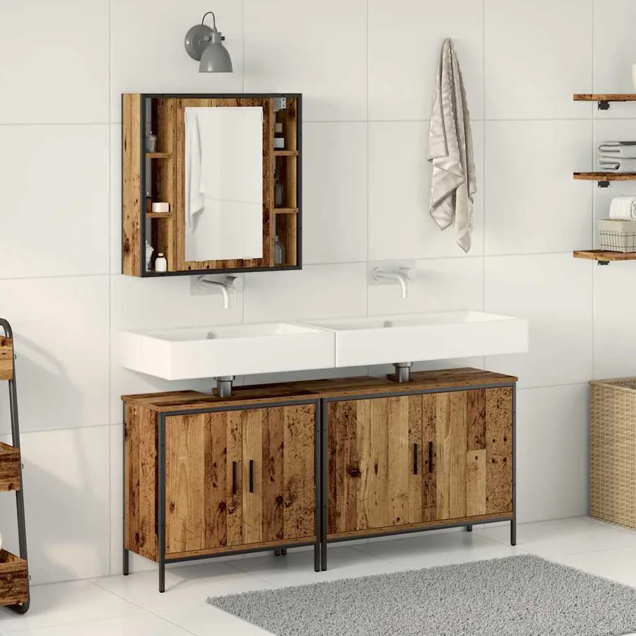 Ensemble de mobilier de salle de bain avec étagère 3 pcs Marron