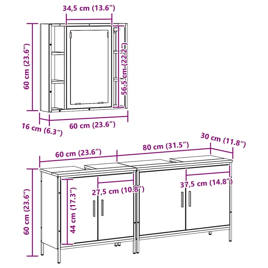 Ensemble de mobilier de salle de bain avec étagère 3 pcs Marron - 13