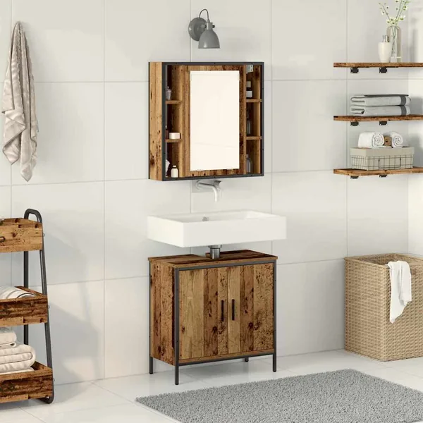 Ensemble de mobilier de salle de bain avec étagère 2 pcs Marron