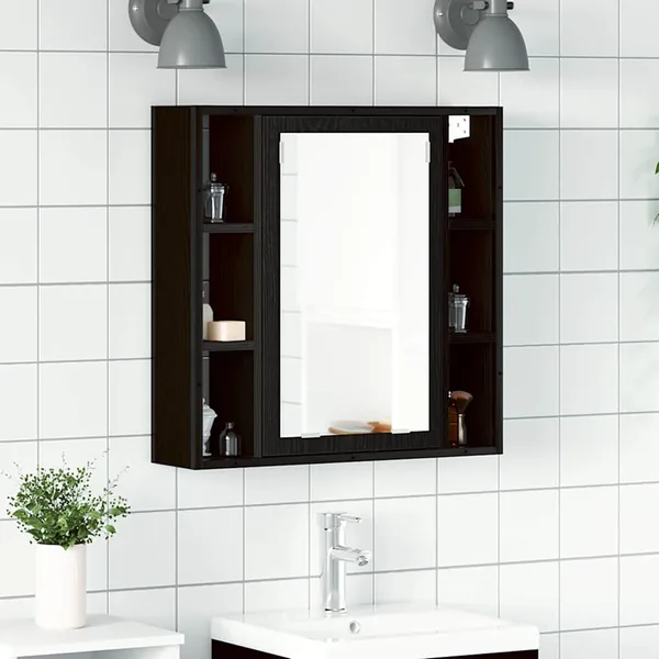Armoire de salle de bain avec miroir Chêne noir 60 x 16 x 60 cm Bois d'ingénierie