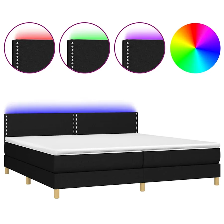 Sommier à lattes de lit et matelas et LED Noir 200x200 cm Tissu - 2