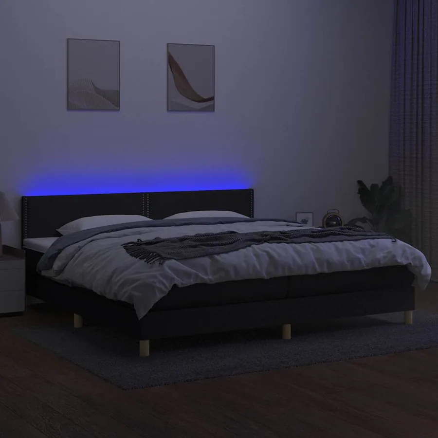 Sommier à lattes de lit et matelas et LED Noir 200x200 cm Tissu - 3