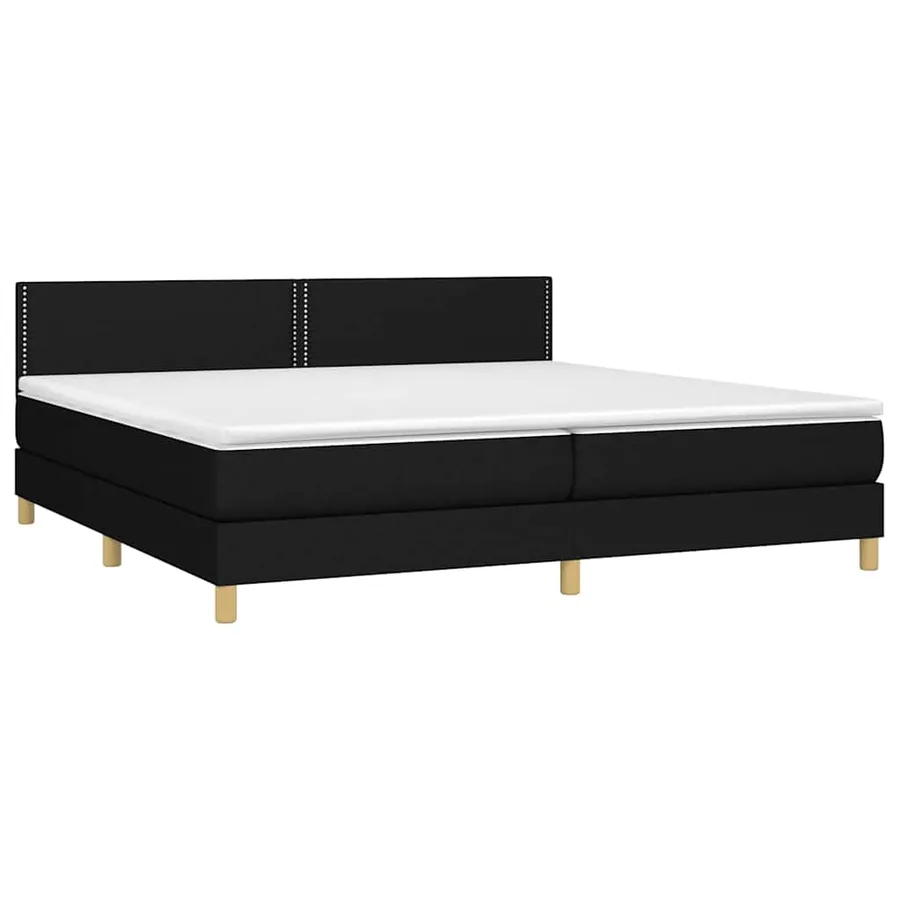 Sommier à lattes de lit et matelas et LED Noir 200x200 cm Tissu - 4