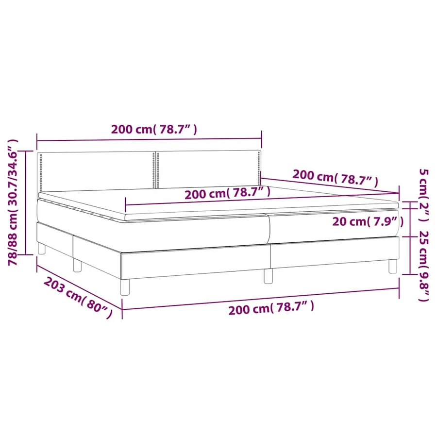 Sommier à lattes de lit et matelas et LED Noir 200x200 cm Tissu - 8