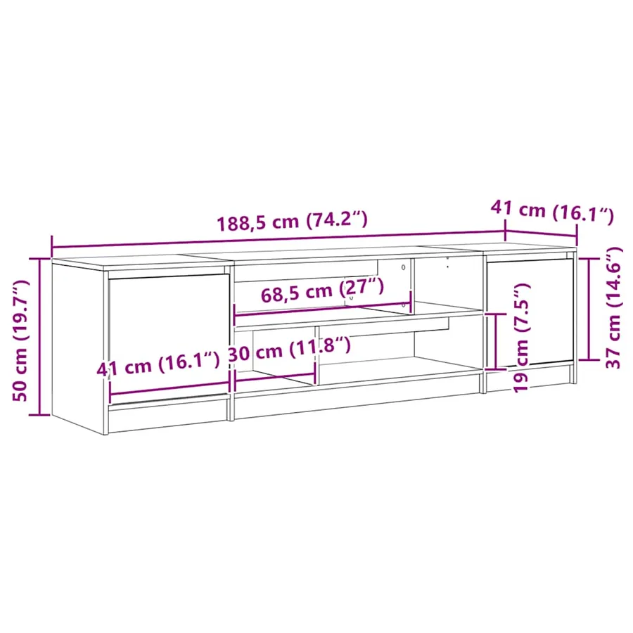 Meuble TV vieux bois 188,5x41x50 cm bois d'ingénierie - 12