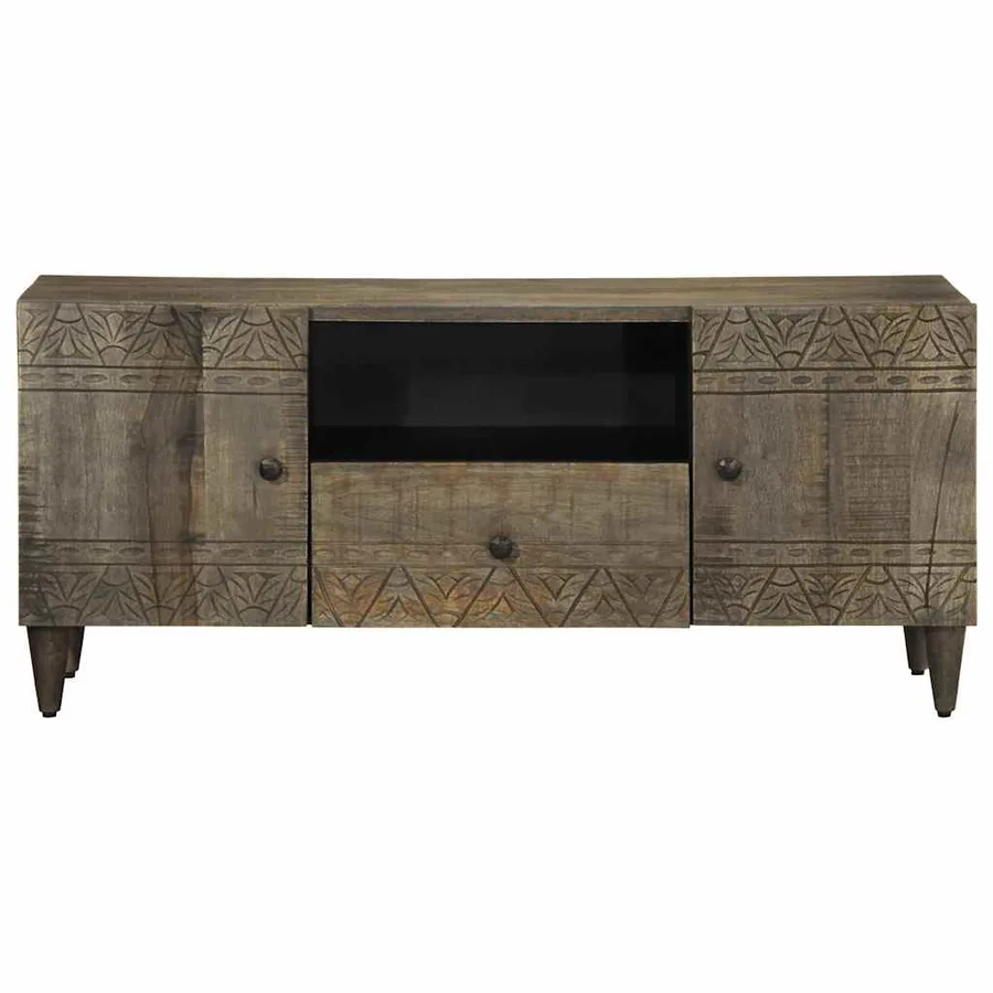 Meuble TV gris clair 105x33,5x46 cm bois massif de manguier - 2