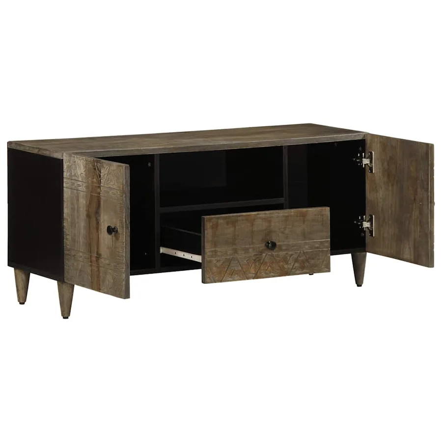 Meuble TV gris clair 105x33,5x46 cm bois massif de manguier - 3