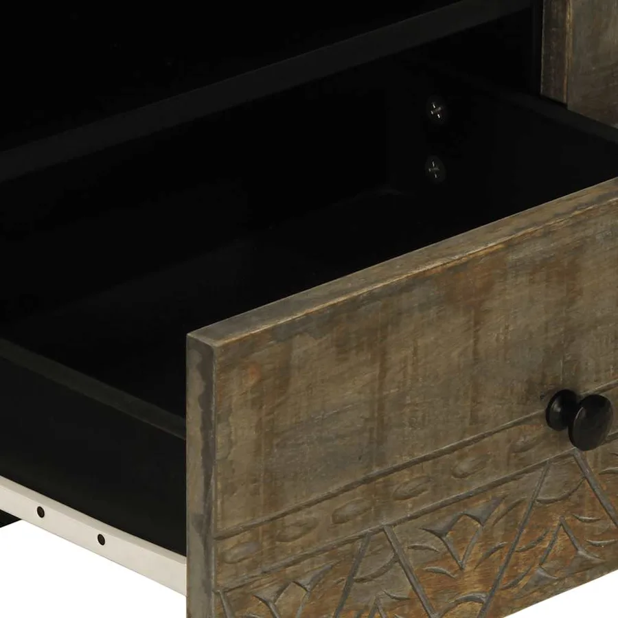 Meuble TV gris clair 105x33,5x46 cm bois massif de manguier - 7