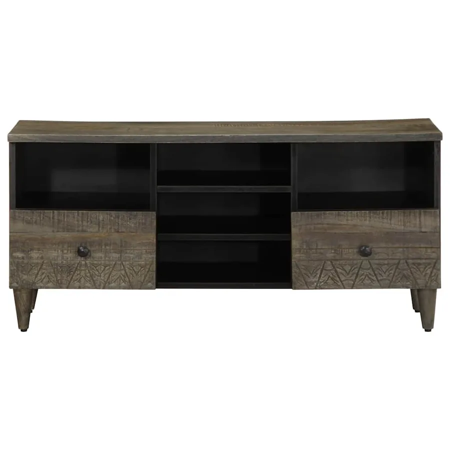 Meuble TV noir 100x33x46 cm bois massif de manguier - 3