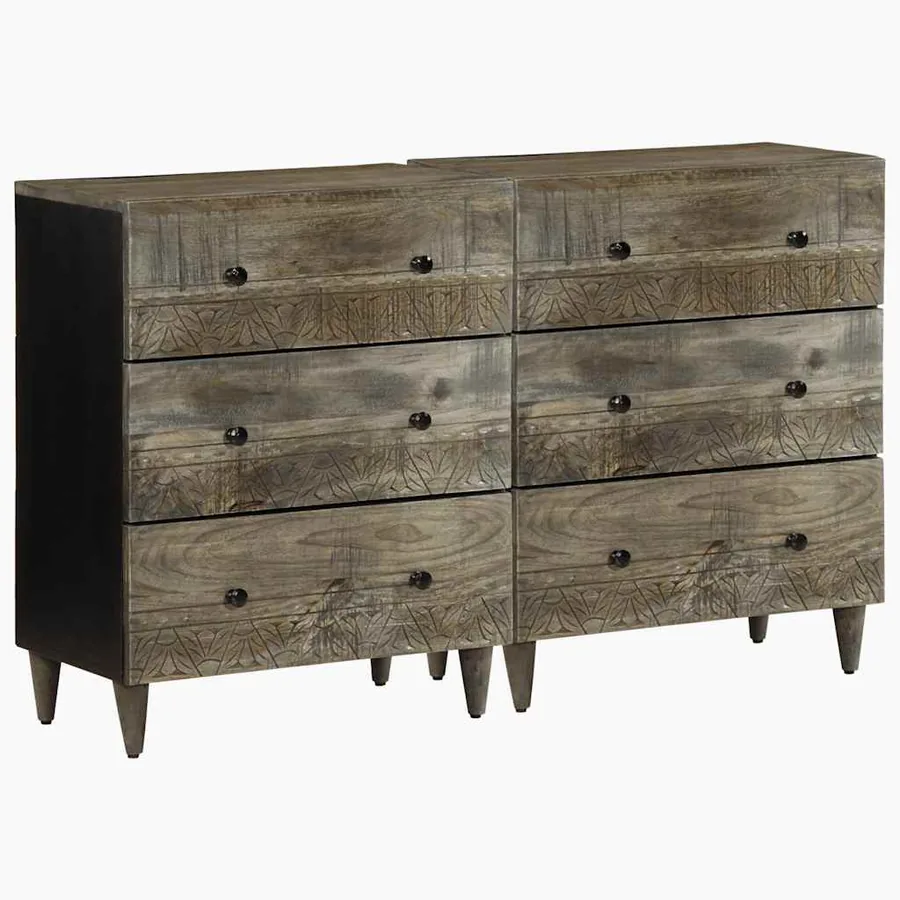 Buffets 2 pcs gris clair 60x33,5x75 cm bois de manguier massif