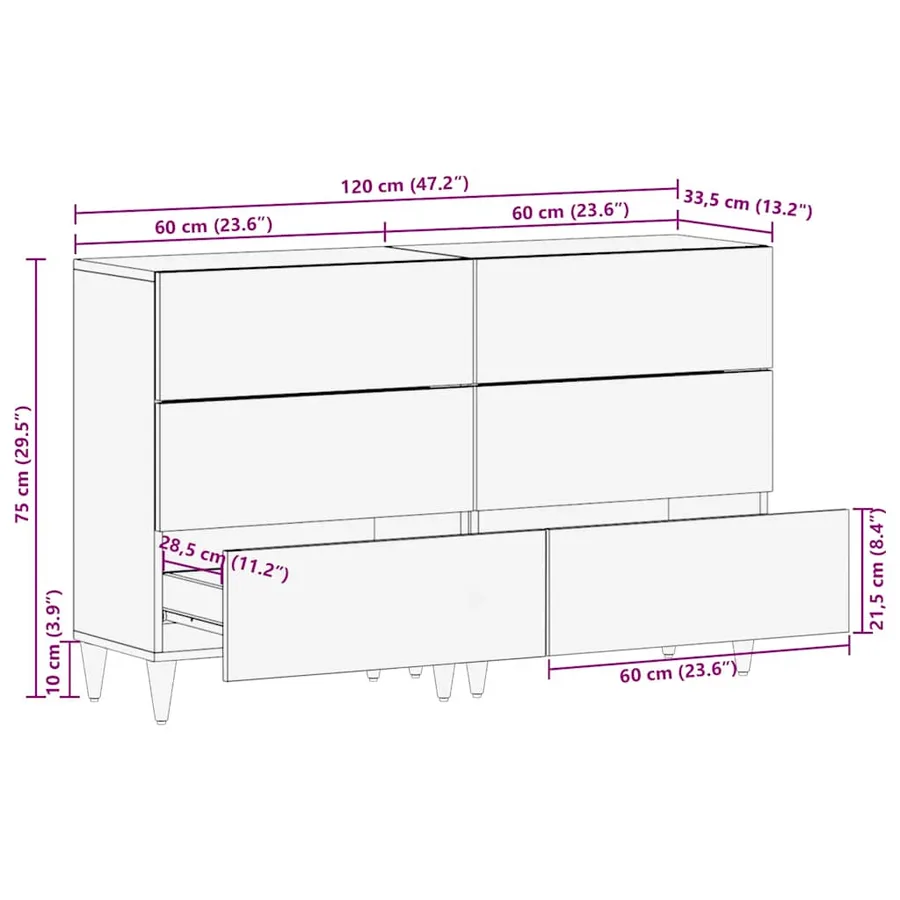 Buffets 2 pcs gris clair 60x33,5x75 cm bois de manguier massif - 12