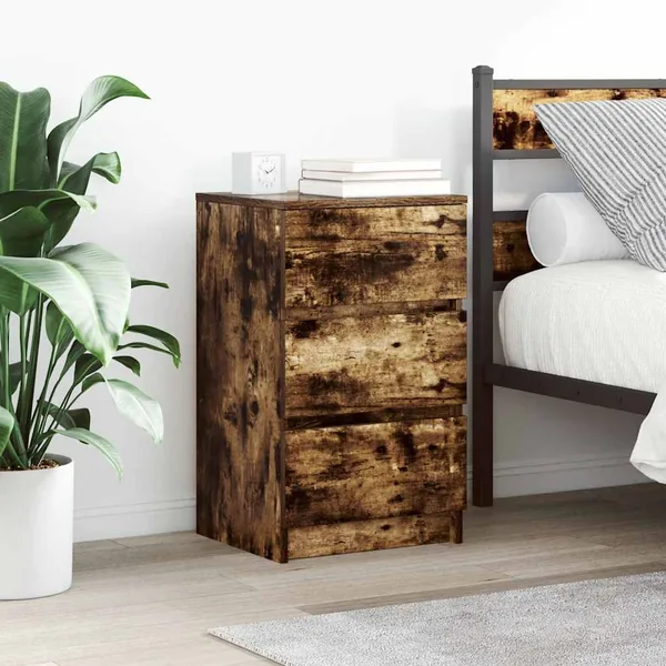 Tables de chevet avec 3 tiroirs 2 pcs chêne fumé 39x35x65 cm
