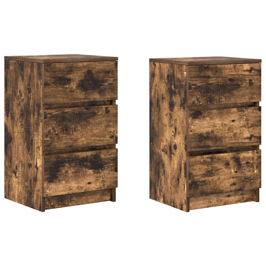 Tables de chevet avec 3 tiroirs 2 pcs chêne fumé 39x35x65 cm - 2