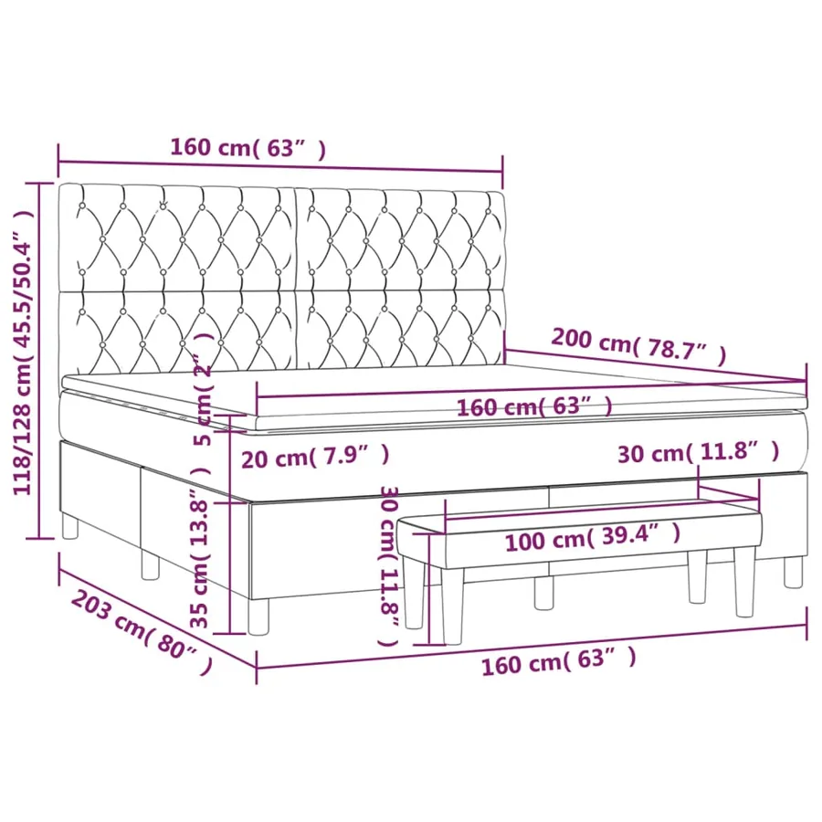 Sommier à lattes de lit avec matelas Gris foncé 160x200cm Tissu - 8