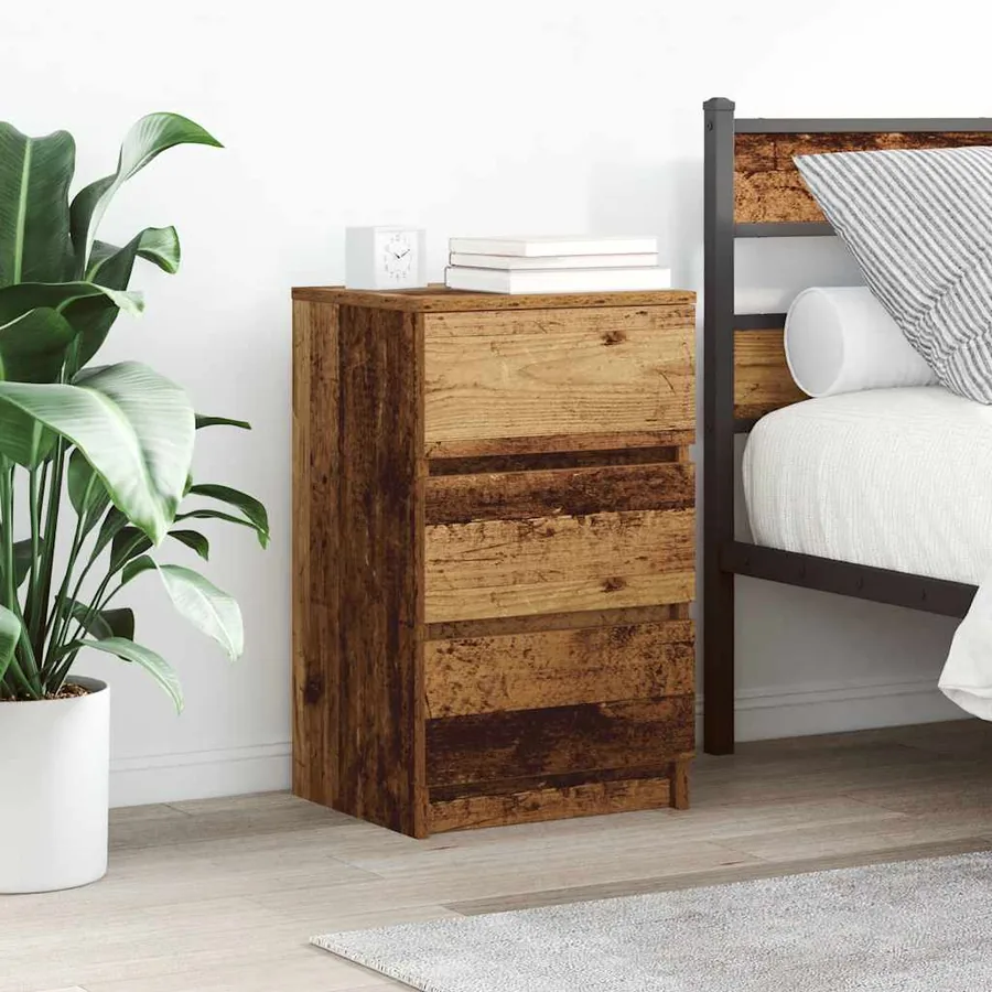 Tables de chevet avec 3 tiroirs 2 pcs vieux bois 39x35x65 cm